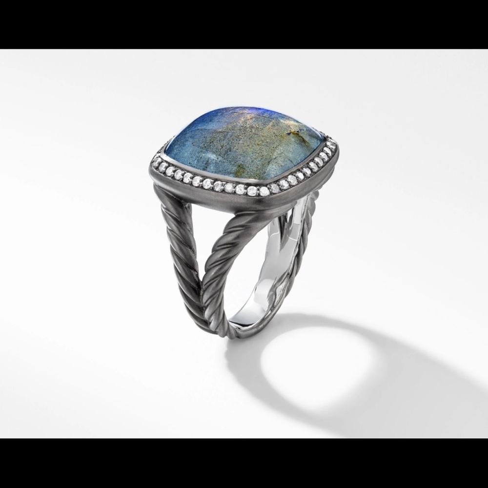 David Yurman Ring in Blackened Silver with Labradorite and Pavé Grey Diamonds